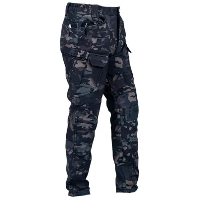 Men's Fashion Casual Camouflage Fleece-Lined Multi-Pocket Cargo Pants