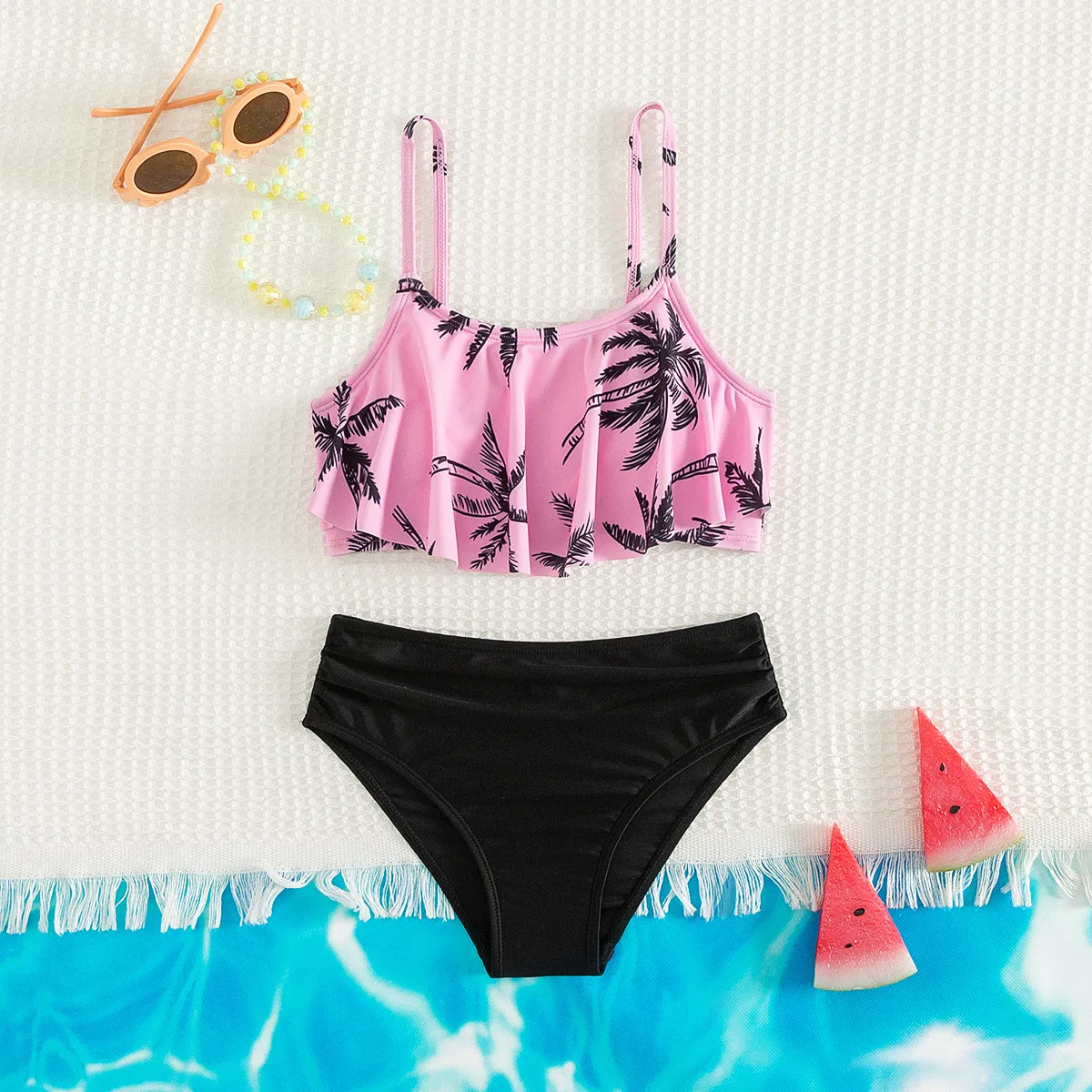 Kids Girls Fashion Leaf Print Bikini Swimwear Polyester 85%
