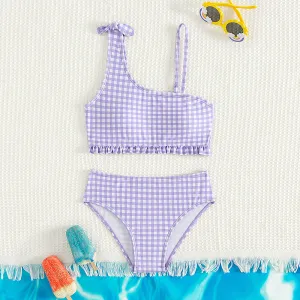 Kids Girls Fashion Plaid Printed Bikini Swimwear 85% Polyester