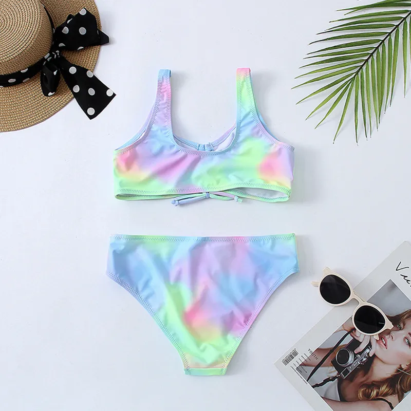 Kids Girls Tie-Dye Print High Elasticity Bikini Swimwear