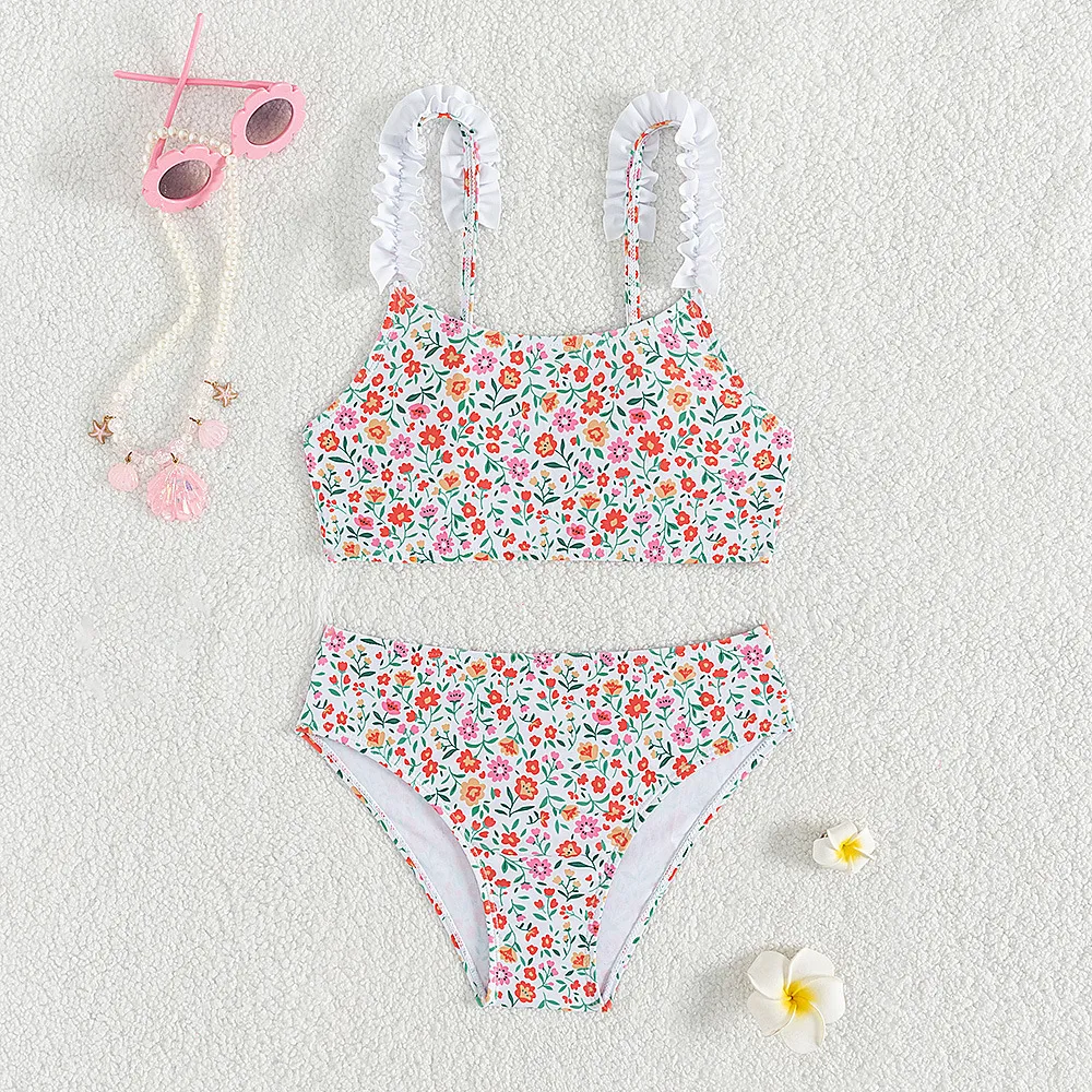 Kids Girls Fashion Flower Printed Bikini Swimsuit