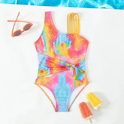 Kids Girls Fashion Tie-Dye One-Piece Swimsuit for Girls Swimwear