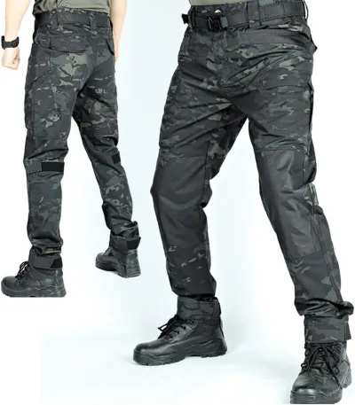 Men Casual Color Matching Multi-Pocket Waterproof Wear-Resistant Work Pants