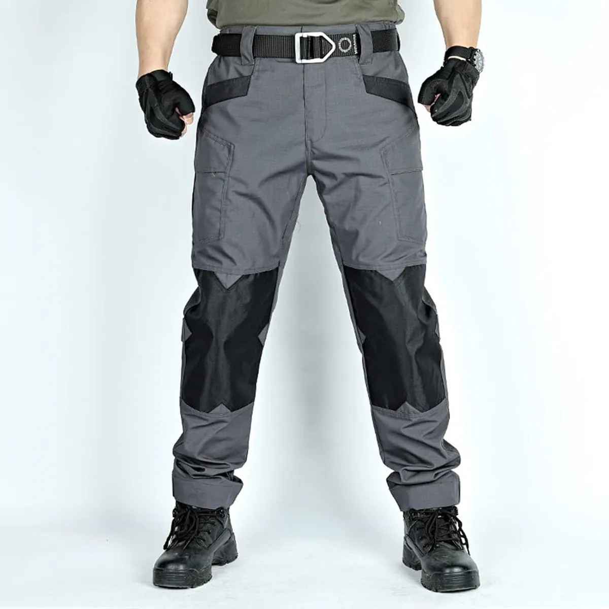 Men Casual Color Matching Multi-Pocket Waterproof Wear-Resistant Work Pants