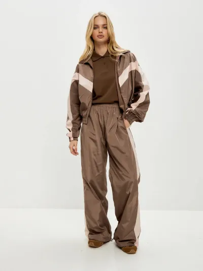 Women Fashion Casual Contrast Color Long Sleeve Cardigan Loose Pants Two-Piece Set
