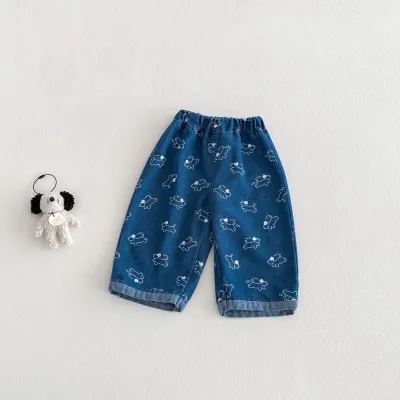 Kids Baby Girls Fashion Cartoon Printed Jeans Cotton Blend