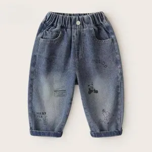 Kids Boys And Girls Fashion Casual Printed Cartoon Denim Jeans