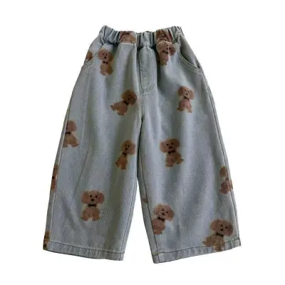 Kids Boys And Girls Fashion Casual Printed Cartoon Denim Jeans