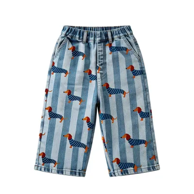 Kids Boys Fashion Casual Summer Cartoon Print Cotton Wide-Leg Pants