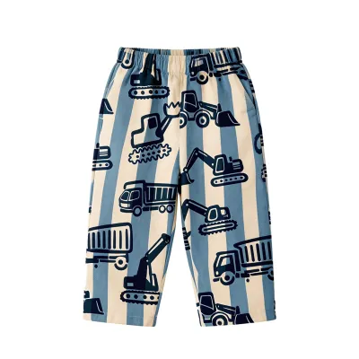 Kids Boys Fashion Casual Summer Cartoon Print Cotton Wide-Leg Pants