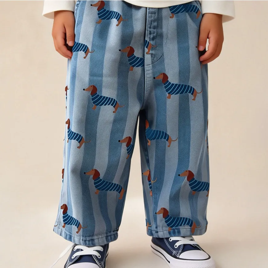 Kids Boys Fashion Casual Summer Cartoon Print Cotton Wide-Leg Pants