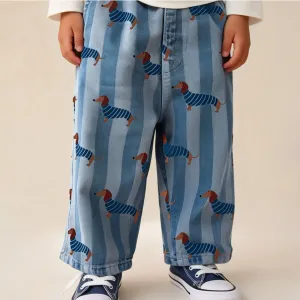 Kids Boys Fashion Casual Summer Cartoon Print Cotton Wide-Leg Pants