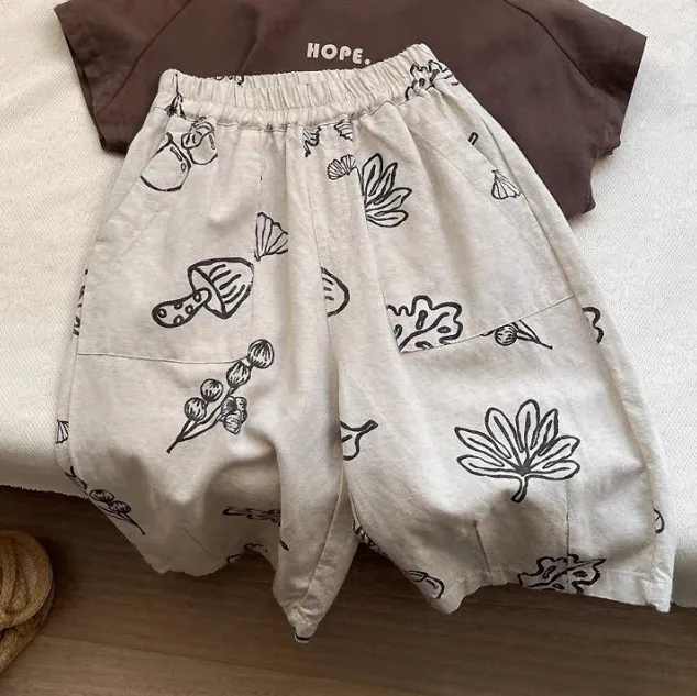 Kids Boys And Girls Fashion Casual Summer Printed Cotton Pants Mid-Waist Unisex