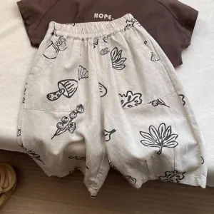 Kids Boys And Girls Fashion Casual Summer Printed Cotton Pants Mid-Waist Unisex