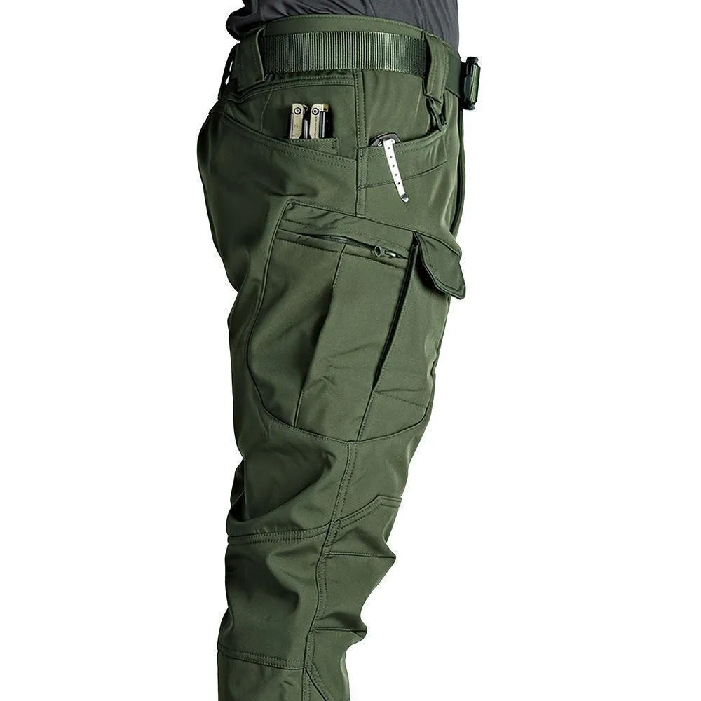 Men Fashion Casual Solid Color Multi-Pocket Cargo Pants High Waist