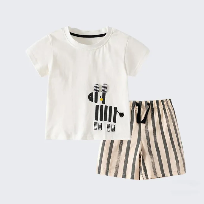 Kids Boys Fashion Casual Summer Zebra Print Short-Sleeve T-Shirt Stripe Shorts Two-Piece Set