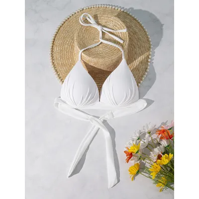 Women Fashion Sexysolid Color Lace-Up Swimsuit Top