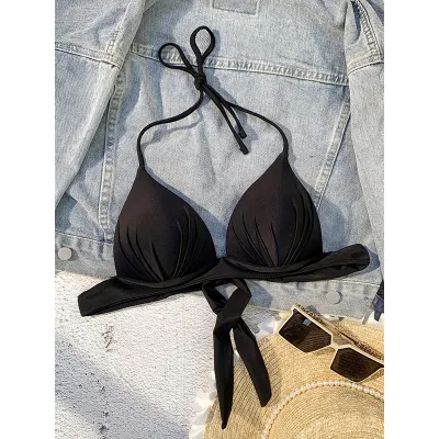 Women Fashion Sexysolid Color Lace-Up Swimsuit Top