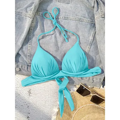 Women Fashion Sexysolid Color Lace-Up Swimsuit Top