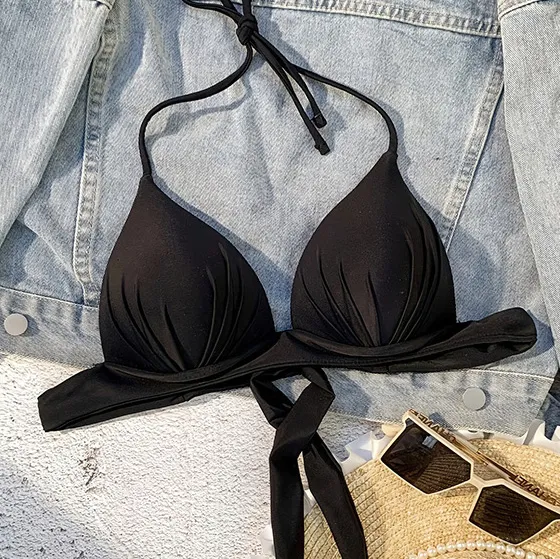 Women Fashion Sexysolid Color Lace-Up Swimsuit Top