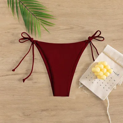 Women Fashion Sexy Solid Color Lace-Up Bikini Bottom