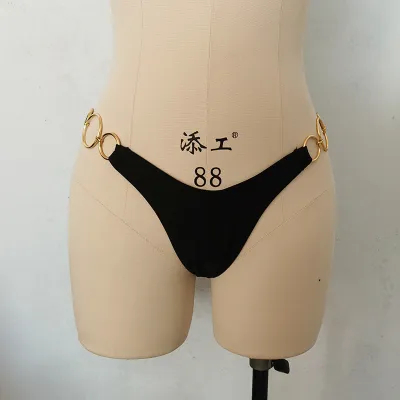 Women Fashion Sexy Solid Color Metal Ring Bikini Bottom