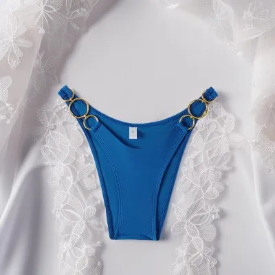 Women Fashion Sexy Solid Color Metal Ring Bikini Bottom