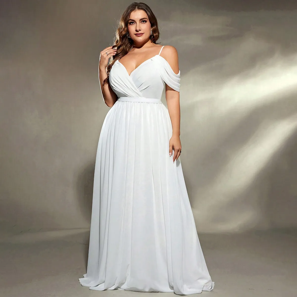 Women Fashion Sexy Plus Size Solid Color Off-Shoulder Tight-Waist Party Evening Dress
