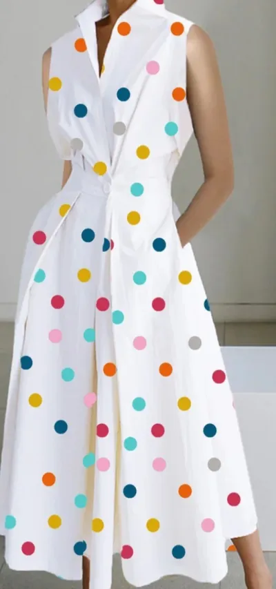 Women Fashion Casual Summer Office V-Neck Sleeveless Loose Dress