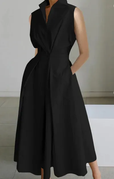 Women Fashion Casual Summer Office V-Neck Sleeveless Loose Dress