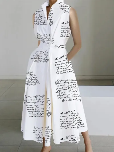Women Fashion Casual Summer Office V-Neck Sleeveless Loose Dress