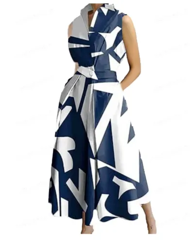 Women Fashion Casual Summer Office V-Neck Sleeveless Loose Dress