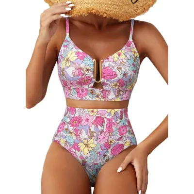 Women Fashion Sexy Flower Printed Bikini Swimsuit