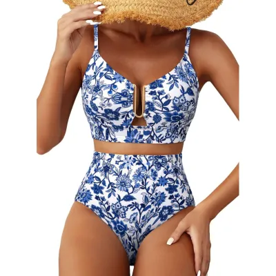 Women Fashion Sexy Flower Printed Bikini Swimsuit