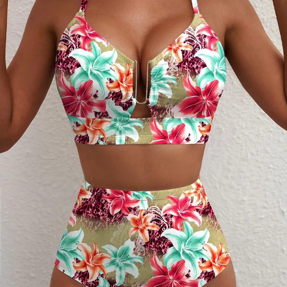 Women Fashion Sexy Flower Printed Bikini Swimsuit