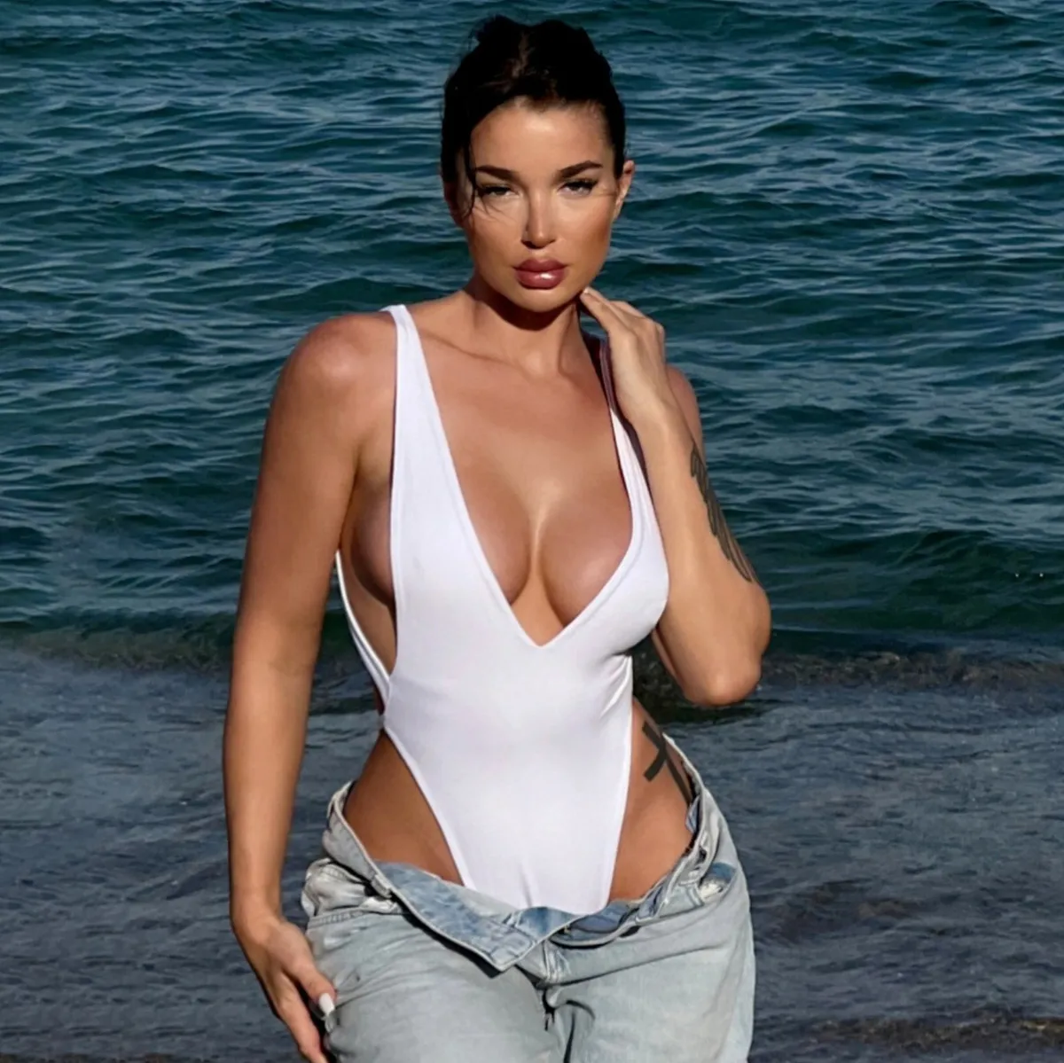 Women Fashion Sexy Solid Color One-Piece Swimsuit