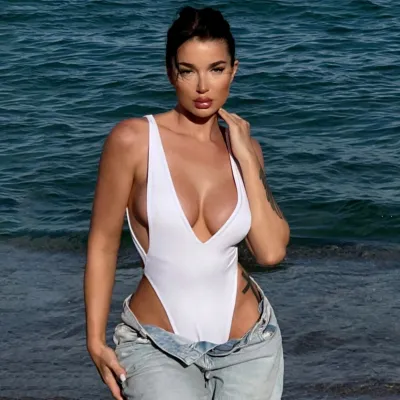 Women Fashion Sexy Solid Color One-Piece Swimsuit
