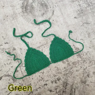 Women Fashion Sexy Solid Color Crochet Bikini Top