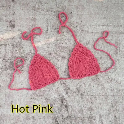 Women Fashion Sexy Solid Color Crochet Bikini Top