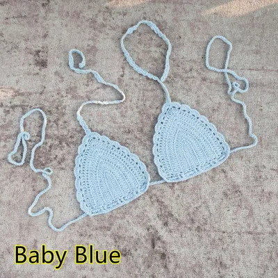 Women Fashion Sexy Solid Color Crochet Bikini Top