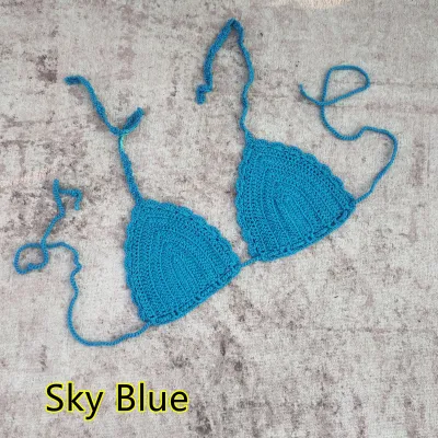 Women Fashion Sexy Solid Color Crochet Bikini Top