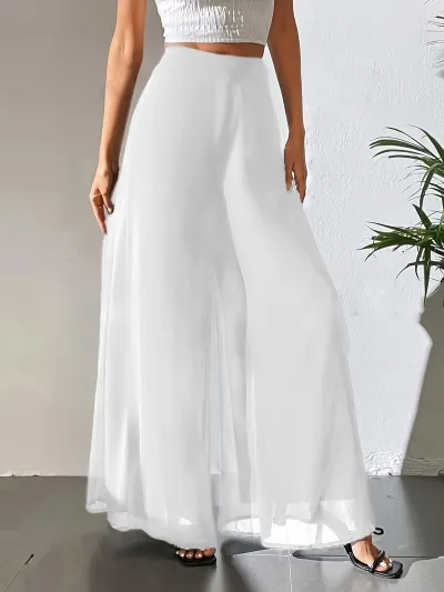 Women Fashion Casual Resortwear Solid Color Chiffon Wide Leg Pants