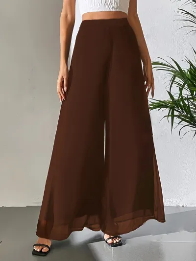 Women Fashion Casual Resortwear Solid Color Chiffon Wide Leg Pants