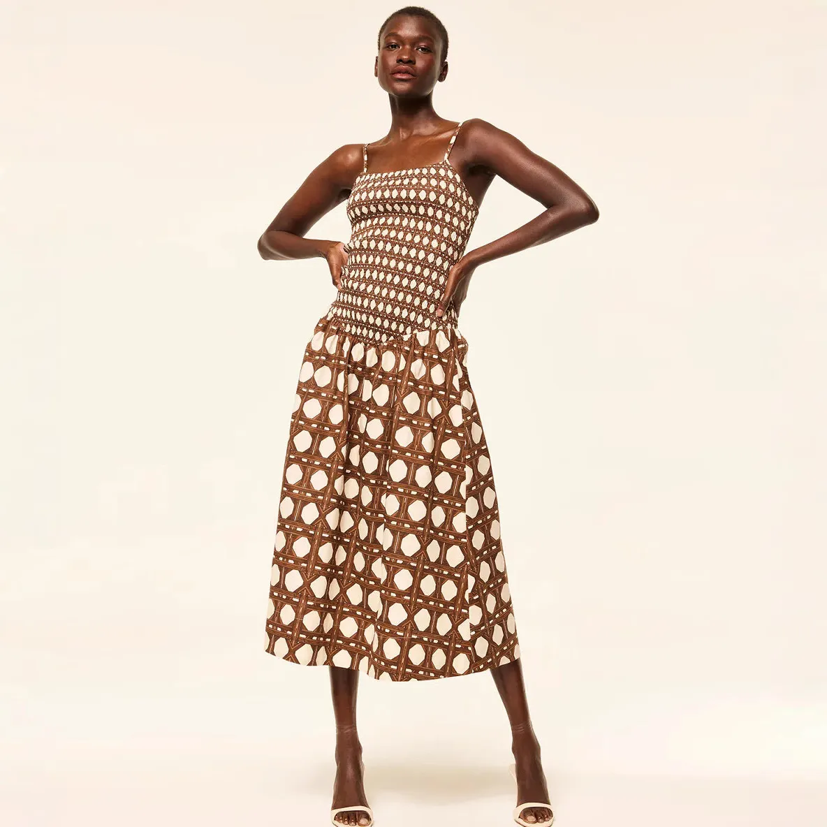 Summer Vacation Style Women'S Fashion Printed Sling Midi Dress
