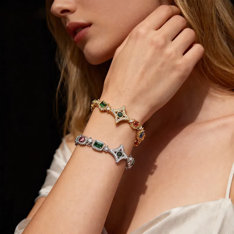 Hip Hop Multicolor Zircon Star Copper Bracelet