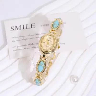 Women Fashion Turquoise Alloy Oval Watch Leisure Casual Style