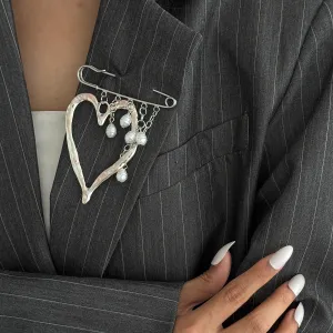 Fashion Tassel Heart Brooch Geometric Design Women Personality Alloy Brooch