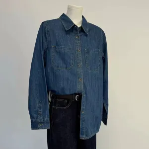 Women Fashion Casual Retro Lapel Long-Sleeve Soft Denim Shirt