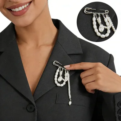 Fashion Baroque Shaped Pearl Tassel Brooch Sweet Cool Style