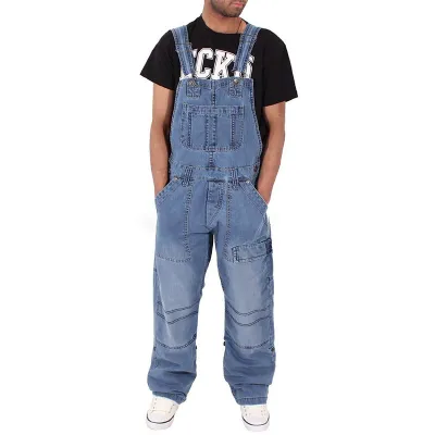 Men's Fashion Casual Straight-Leg Mid-Waist Denim Overalls